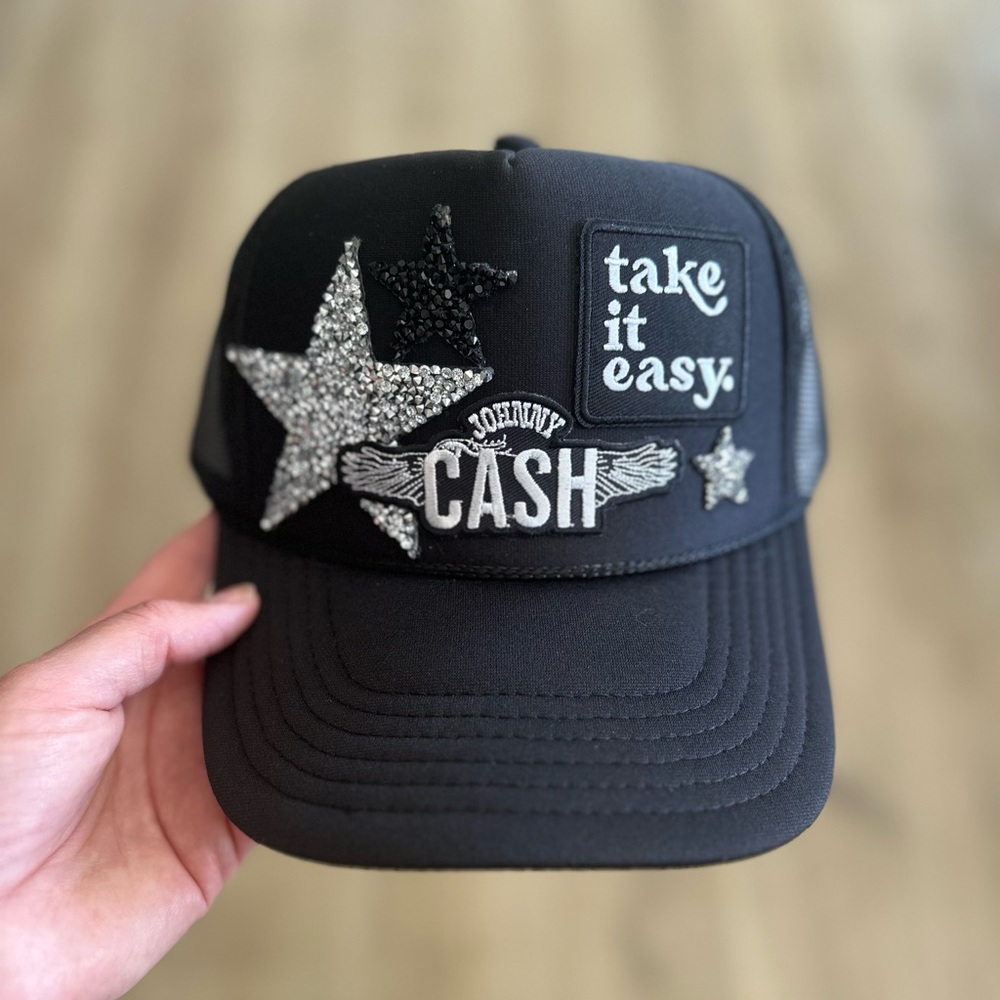 Custom Johnny cash trucker hat.